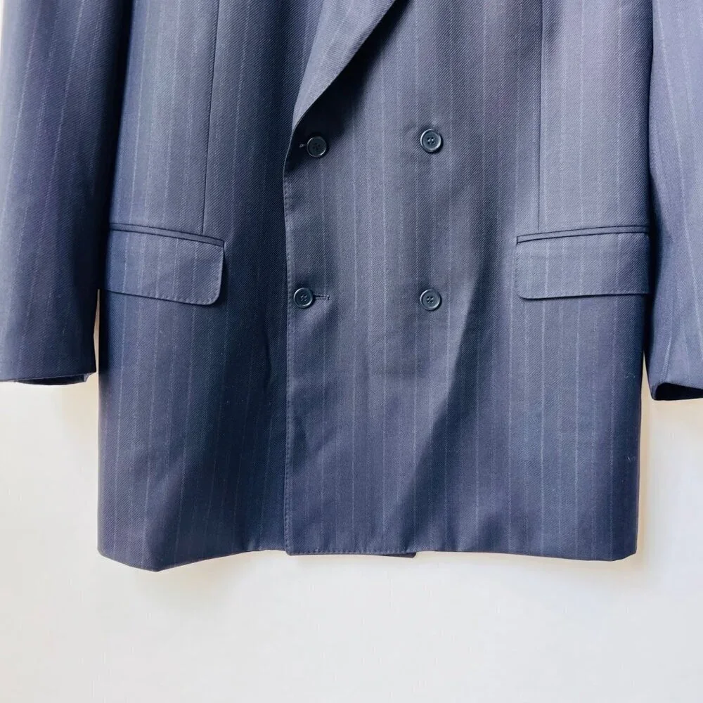 Canali for Guy La Ferrera Double-Breasted Pinstripe Sport coat-Navy– 56IT (US 46